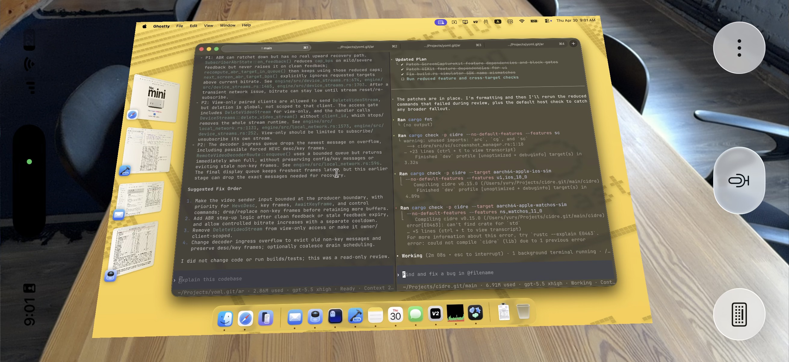 Mac screens floating in augmented reality on iPhone